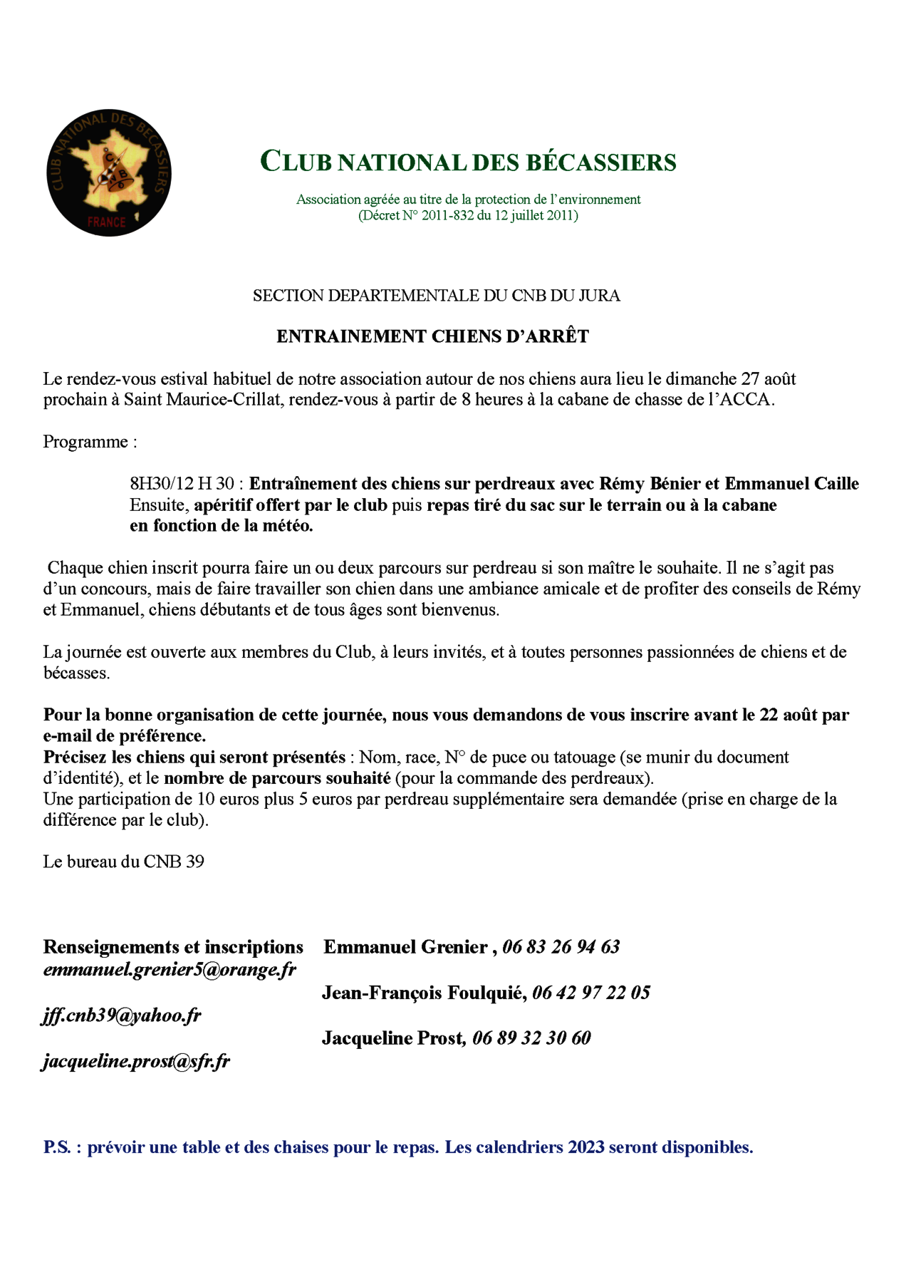 Le CNB 39 organise un field d'entraînement de chiens d'arrêt